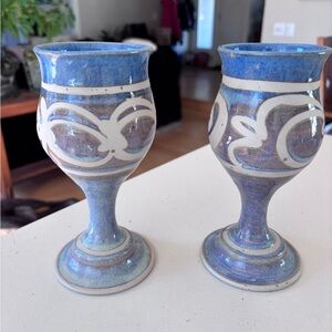 Handcrafted Blue Ceramic Goblets - Home Accents